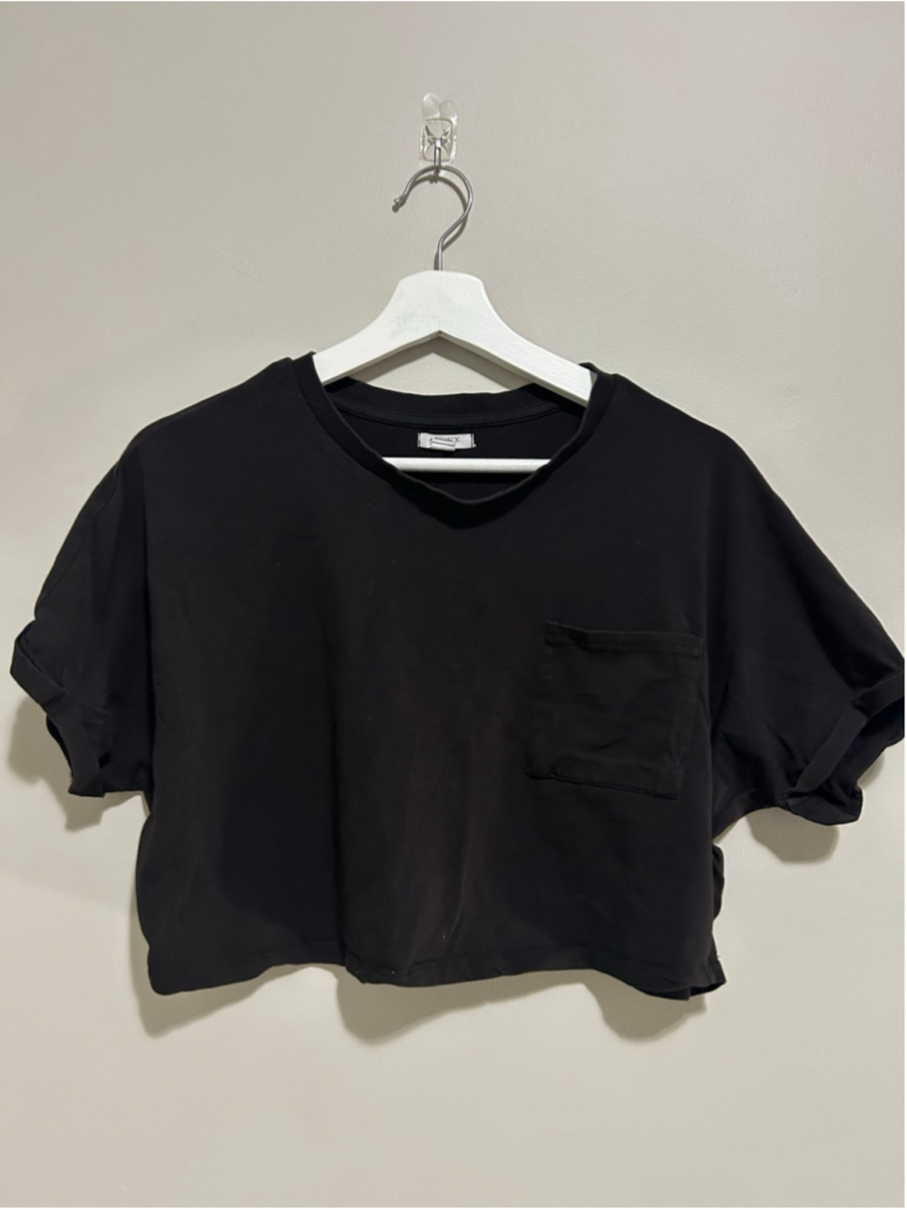 🔥4 for $25 Black Short Sleeve Pocket Crop Tee Size L